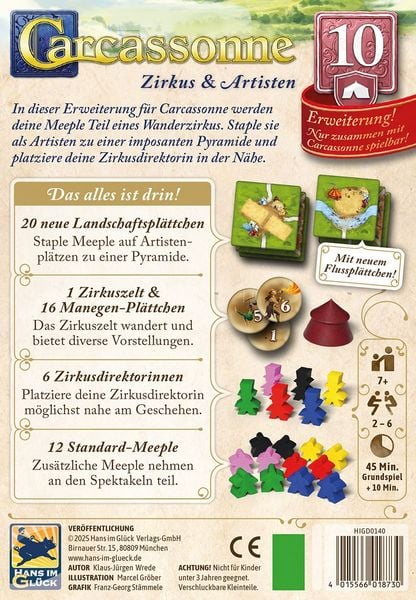 Produktbild: Hans im Gl&uuml;ck HIGD0140 - Carcassonne, Zirkus & Artisten (Auflage 2025), 10. Erweiterung