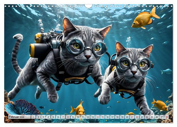 Produktbild: Katzen unter Wasser (Wandkalender 2026 DIN A3 quer), CALVENDO Monatskalender