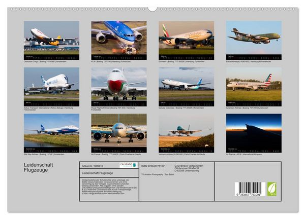 Produktbild: Leidenschaft Flugzeuge (hochwertiger Premium Wandkalender 2026 DIN A2 quer), Kunstdruck in Hochglanz