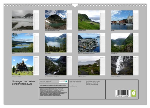 Produktbild: Norwegen und seine Sch&ouml;nheiten 2026 (Wandkalender 2026 DIN A3 quer), CALVENDO Monatskalender