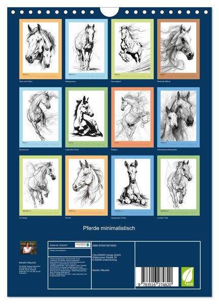 Produktbild: Pferde minimalistisch (Wandkalender 2026 DIN A4 hoch), CALVENDO Monatskalender