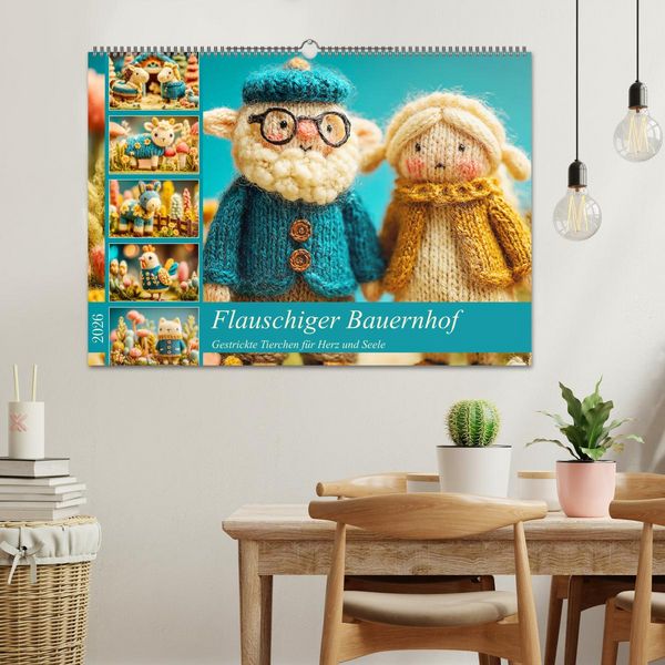 Produktbild: Flauschiger Bauernhof. Gestrickte Tierchen f&uuml;r Herz und Seele (Wandkalender 2026 DIN A2 quer), CALVENDO Monatskalender