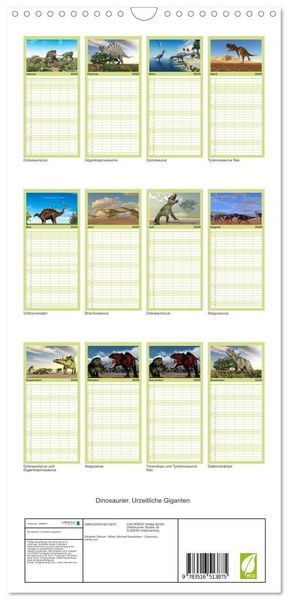 Produktbild: Familienplaner 2026 - Dinosaurier. Urzeitliche Giganten mit 5 Spalten (Wandkalender, 21 x 45 cm) CALVENDO