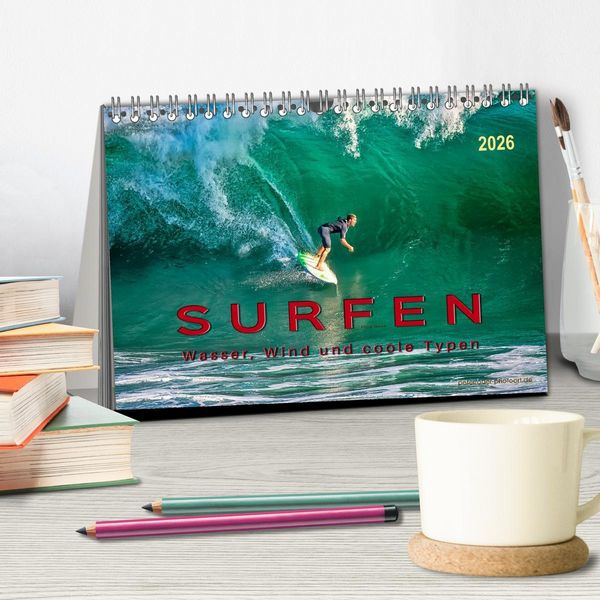 Produktbild: Surfen - Wasser, Wind und coole Typen (Tischkalender 2026 DIN A5 quer), CALVENDO Monatskalender