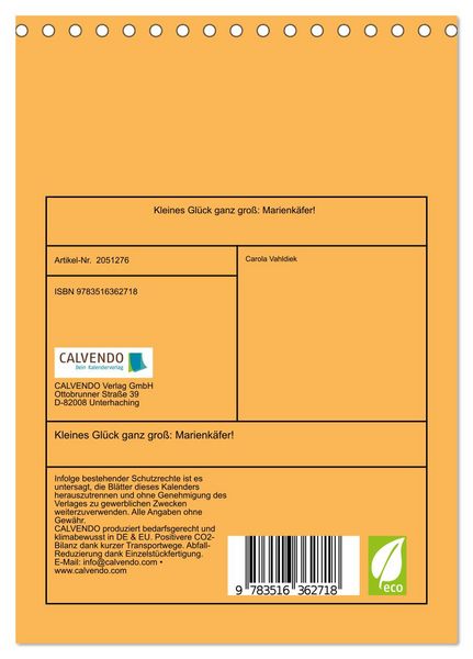 Produktbild: Kleines Gl&uuml;ck ganz gro&szlig;: Marienk&auml;fer! (Tischkalender 2026 DIN A5 hoch), CALVENDO Monatskalender