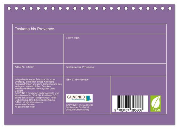 Produktbild: Toskana bis Provence (Tischkalender 2026 DIN A5 quer), CALVENDO Monatskalender