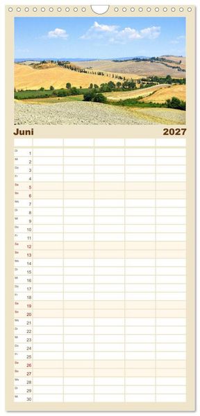 Produktbild: Familienplaner 2027 - Crete Senesi - Highlights einer einzigartigen Region mit 5 Spalten (Wandkalender, 21 x 45 cm) CALVENDO