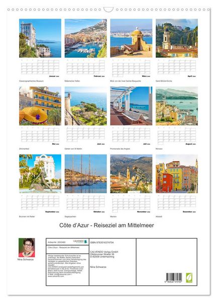 Produktbild: C&ocirc;te d&rsquo;Azur - Reiseziel am Mittelmeer (Wandkalender 2026 DIN A2 hoch), CALVENDO Monatskalender