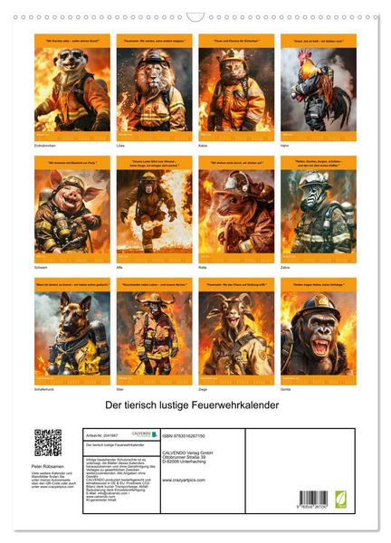 Produktbild: Der tierisch lustige Feuerwehrkalender (Wandkalender 2026 DIN A2 hoch), CALVENDO Monatskalender