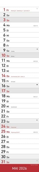 Produktbild: Streifenplaner ROT 2026 - Streifenkalender - Wandplaner - Küchen-Kalender - 11,3x49,5