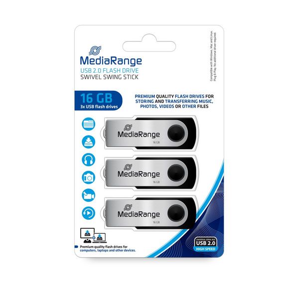 MediaRange USB Sticks 2.0 16GByte grau/schwarz 3 Stück