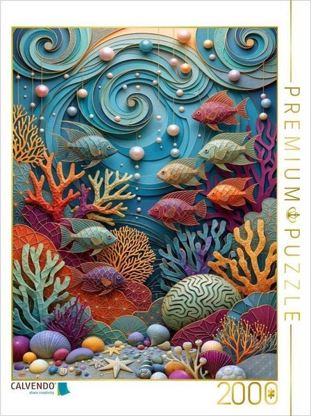 CALVENDO Puzzle Fische und Korallen - farbenfrohe Collage | 2000 Teile Lege-Größe 90x67cm Foto-Puzzle für glückliche Stunden