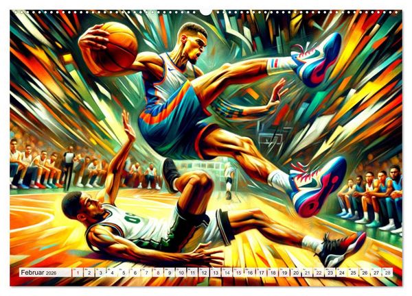 Produktbild: Basketball Expressionismus - Kunstvolle KI Interpretationen des Courts (Wandkalender 2026 DIN A2 quer), CALVENDO Monatskalender