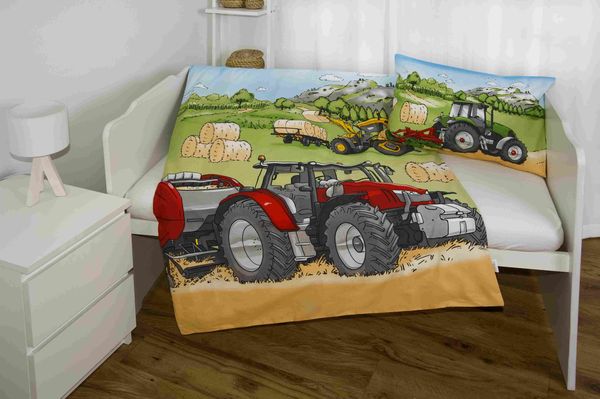 Produktbild: babybest&reg; 2685243063 - Traktor Flanell-Bettw&auml;sche (Made in Green), 40x60 cm + 100x135 cm, 100% Baumwolle