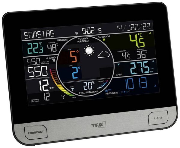 Produktbild: TFA Dostmann WLAN View Pro 35.8003.01 WLAN-Wetterstation Vorhersage f&uuml;r mit WiFi 7 Tage Anzahl Sensoren max. 4
