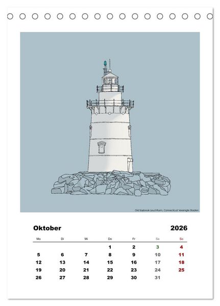 Produktbild: Leuchtt&uuml;rme der Welt - illustriert (Tischkalender 2026 DIN A5 hoch), CALVENDO Monatskalender