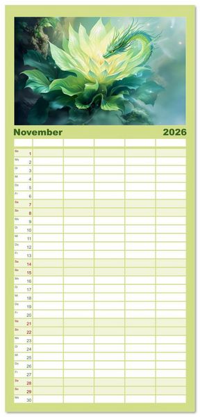 Produktbild: Familienplaner 2026 - Mythos trifft Botanik &ndash; Die geheimnisvollen Drachenpflanzen mit 5 Spalten (Wandkalender, 21 x 45 cm) CALVENDO