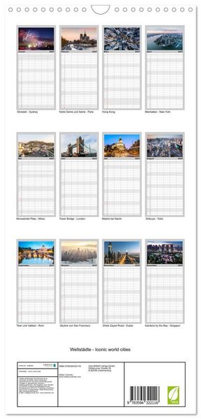 Produktbild: Familienplaner 2027 - Weltst&auml;dte - Iconic world cities mit 5 Spalten (Wandkalender, 21 x 45 cm) CALVENDO