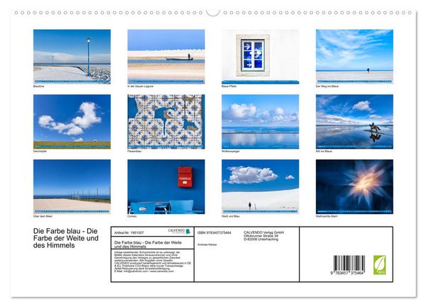 Produktbild: Die Farbe blau - Die Farbe der Weite und des Himmels (hochwertiger Premium Wandkalender 2026 DIN A2 quer), Kunstdruck in Hochglanz