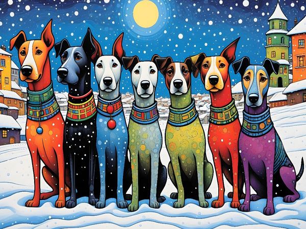 Produktbild: CALVENDO Puzzle Bunte Hunde - kalte Pfoten, warme Herzen | 1000 Teile Lege-Gr&ouml;&szlig;e 64x48cm Foto-Puzzle f&uuml;r gl&uuml;ckliche Stunden