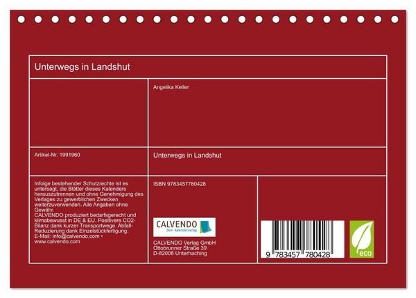 Produktbild: Unterwegs in Landshut (Tischkalender 2026 DIN A5 quer), CALVENDO Monatskalender
