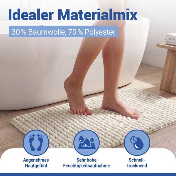 Produktbild: Badteppich Mod. Solivo Wei&szlig;, 50 x 80 cm, rutschfest und waschbar bis 30 &deg;C