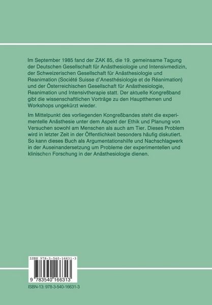 Produktbild: Experimentelle Anaesthesie: Ethik und Planung