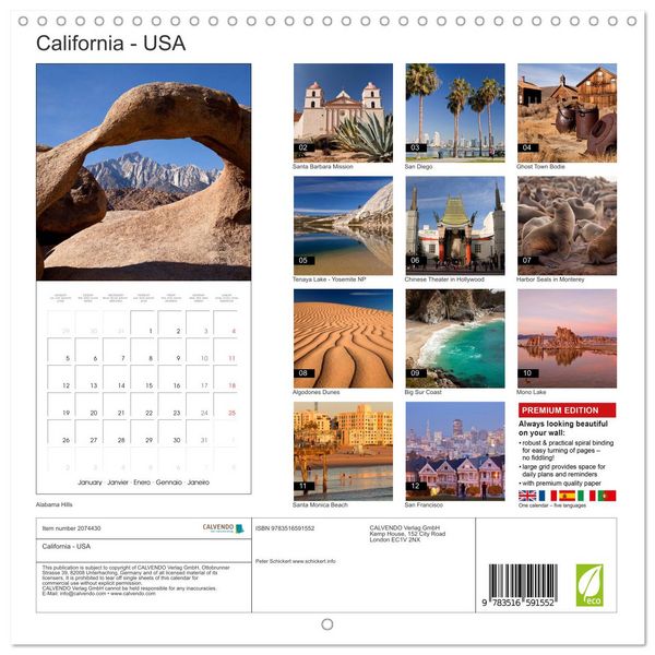 Produktbild: California - USA (Wall Calendar 2026 12 &times; 12 Inch) CALVENDO 12 Month Wall Calendar