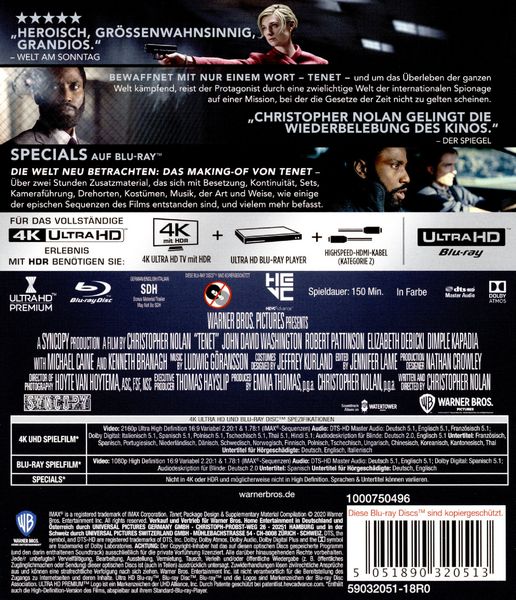 Produktbild: Tenet (4K Ultra HD) (+ Blu-ray 2D) (+ Bonus-Blu-ray)