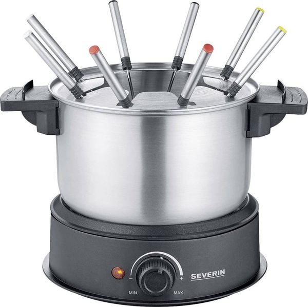 Severin 2470 Fondue 1500W 8 Fonduegabeln Edelstahl (gebürstet), Schwarz