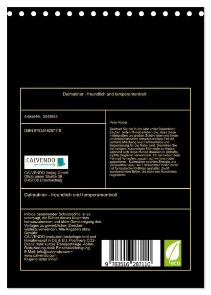 Produktbild: Dalmatiner - freundlich und temperamentvoll (Tischkalender 2026 DIN A5 hoch), CALVENDO Monatskalender
