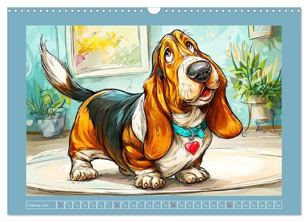 Produktbild: Basset Fun. Niedliche Hunde Cartoons zum Schmunzeln (Wandkalender 2026 DIN A3 quer), CALVENDO Monatskalender