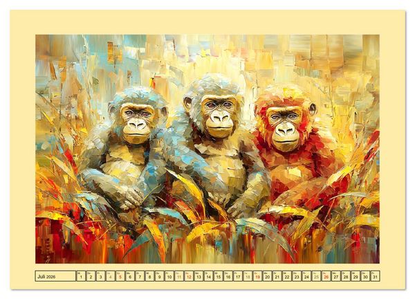 Produktbild: W&auml;chter der Stille. Beeindruckende Gorillas in moderner &Ouml;loptik (Wandkalender 2026 DIN A4 quer), CALVENDO Monatskalender