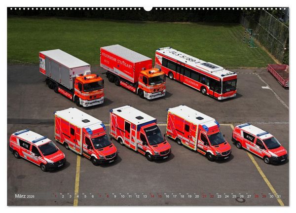 Produktbild: Einsatzfahrzeuge der Feuerwehr Stuttgart (hochwertiger Premium Wandkalender 2026 DIN A2 quer), Kunstdruck in Hochglanz
