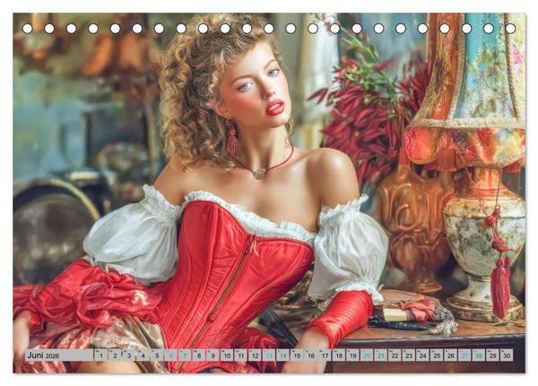 Produktbild: Frauen und Korsetts - Malerische Werke (Tischkalender 2026 DIN A5 quer), CALVENDO Monatskalender