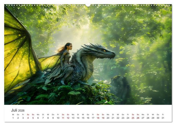 Produktbild: Kraft und Magie - Die Welt der Drachenkriegerinnen (hochwertiger Premium Wandkalender 2026 DIN A2 quer), Kunstdruck in Hochglanz