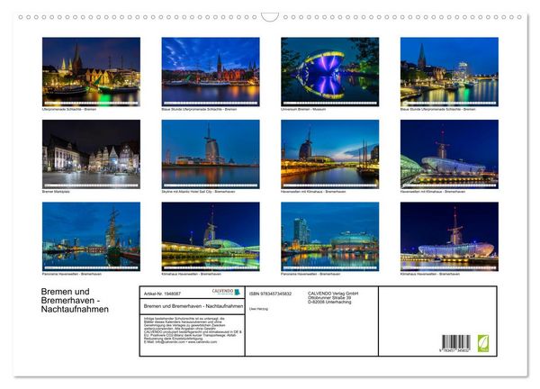 Produktbild: Bremen und Bremerhaven - Nachtaufnahmen (Wandkalender 2026 DIN A2 quer), CALVENDO Monatskalender