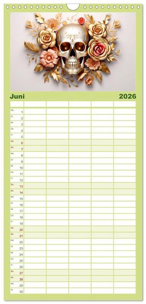 Produktbild: Familienplaner 2026 - Skull Flower - Totenkopf ART mit 5 Spalten (Wandkalender, 21 x 45 cm) CALVENDO