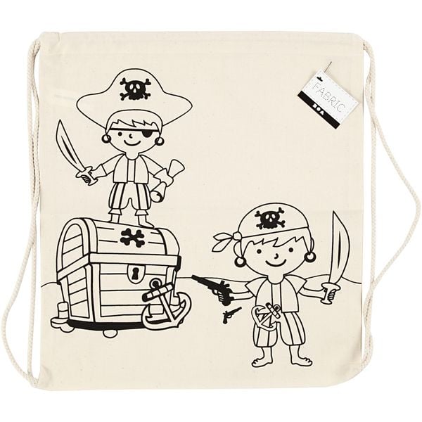 Produktbild: Creativ Company Kordelzug-Beutel, Piraten, Gr&ouml;&szlig;e 37x41 cm, 110 g, Hellnatur, 1 Stk