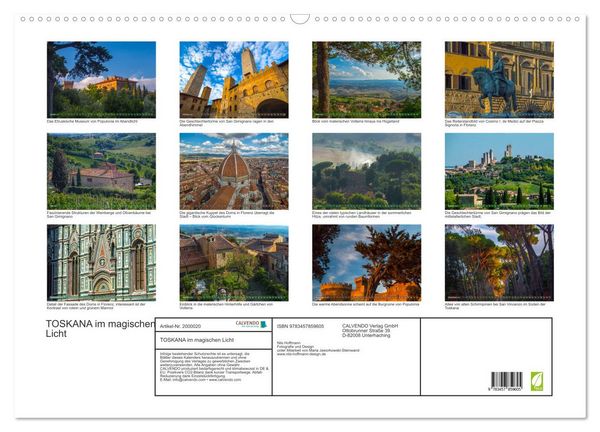 Produktbild: TOSKANA im magischen Licht (Wandkalender 2026 DIN A2 quer), CALVENDO Monatskalender