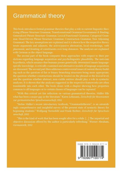 Produktbild: Grammatical theory: From transformational grammar to constraint-based approaches. Second revised and extended edition. Vol. I.