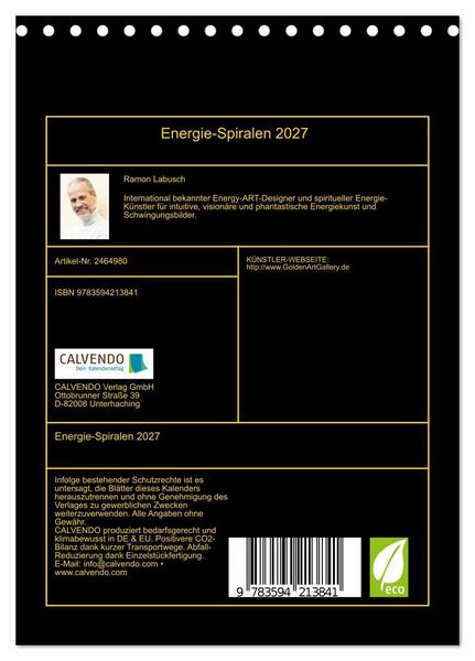 Produktbild: Energie-Spiralen 2027 (Tischkalender 2027 DIN A5 hoch), CALVENDO Monatskalender
