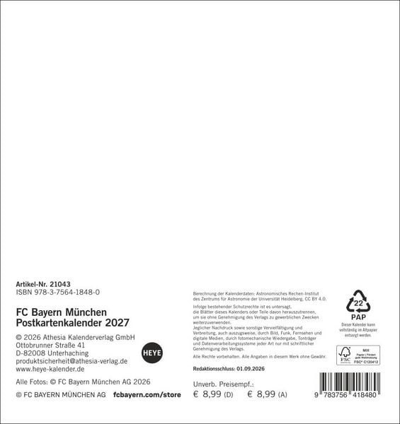 Produktbild: FC Bayern M&uuml;nchen Postkartenkalender 2027