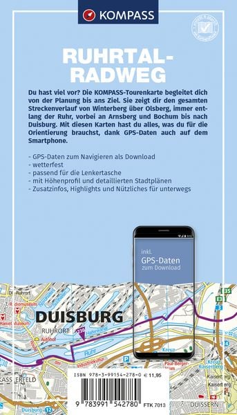 Produktbild: KOMPASS Fahrrad-Tourenkarte Ruhrtalradweg 1:50.000