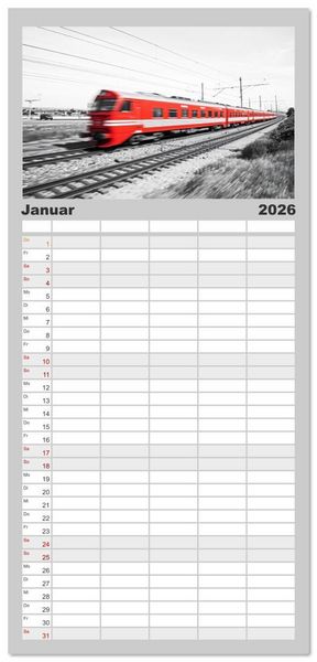 Produktbild: Familienplaner 2026 - BLITZschnell - Z&uuml;ge und Flugzeuge in Bewegung - Color-Key mit 5 Spalten (Wandkalender, 21 x 45 cm) CALVENDO