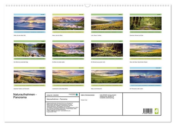 Produktbild: Naturaufnahmen - Panorama (Wandkalender 2027 DIN A2 quer), CALVENDO Monatskalender
