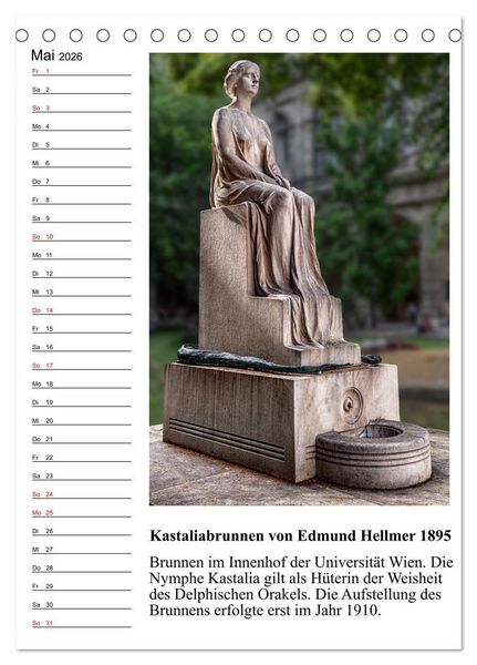 Produktbild: Brunnenkunst in Wien (Tischkalender 2026 DIN A5 hoch), CALVENDO Monatskalender