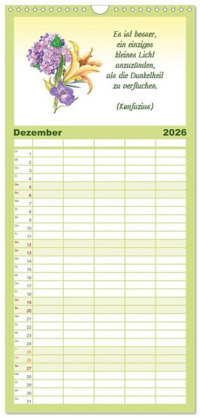 Produktbild: Familienplaner 2026 - 12 unterhaltsame Zitate f&uuml;r ein sch&ouml;nes Jahr mit 5 Spalten (Wandkalender, 21 x 45 cm) CALVENDO