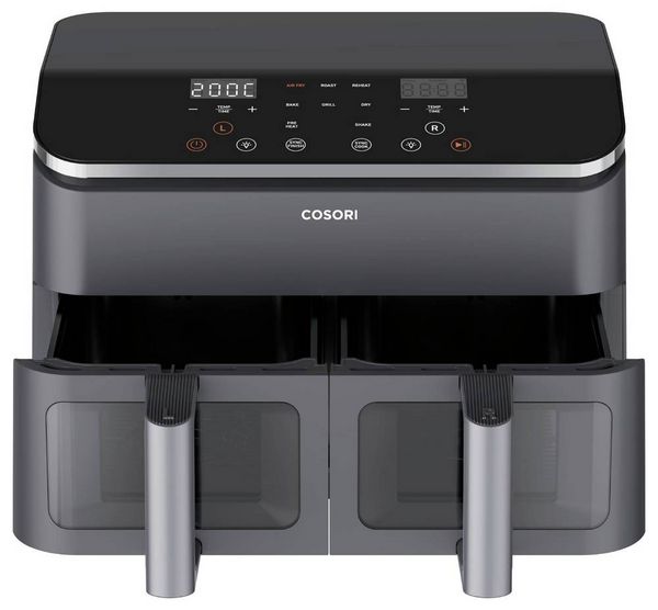 Produktbild: Cosori Doppel-Hei&szlig;luftfritteuse CAF-R901-AEU Hei&szlig;luft-Fritteuse 1.75kW Schwarz, Silber