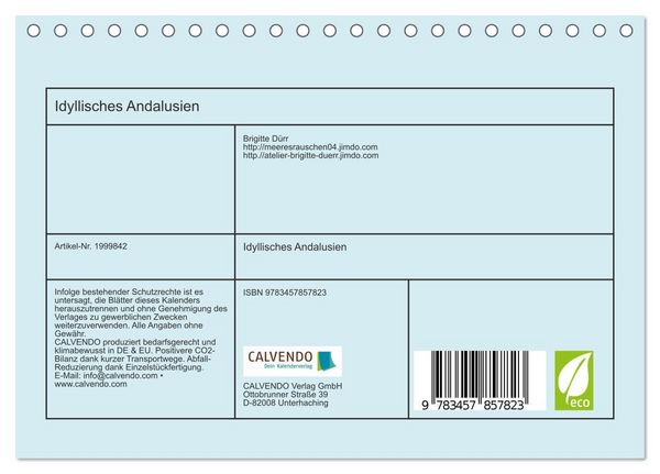 Produktbild: Idyllisches Andalusien (Tischkalender 2026 DIN A5 quer), CALVENDO Monatskalender
